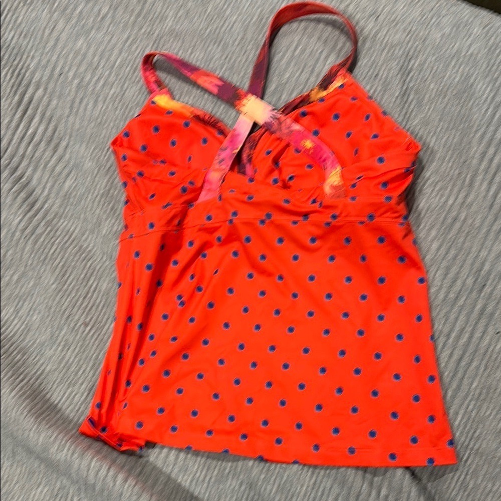 The North Face Orange Blue Polka Dot Tankini Swim Top Cross‎ Back Shelf Bra - Picture 8 of 8
